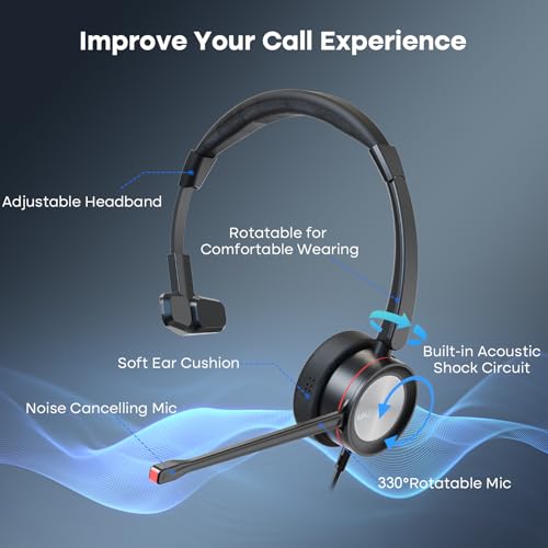 MKJ Telehone Headset for Cisco IP Phone, Wired Headphone with Microphone Noise Cancelling, Office Phone Headset with RJ9 Jack for Cisco CP-7821 7841 7861 7942G 7945G 7960G 7965G 7970G 8841 8865 9975 - Image 3