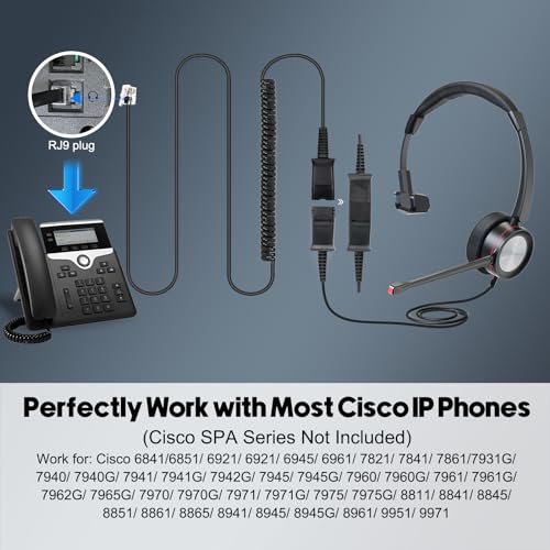 MKJ Telehone Headset for Cisco IP Phone, Wired Headphone with Microphone Noise Cancelling, Office Phone Headset with RJ9 Jack for Cisco CP-7821 7841 7861 7942G 7945G 7960G 7965G 7970G 8841 8865 9975 - Image 5
