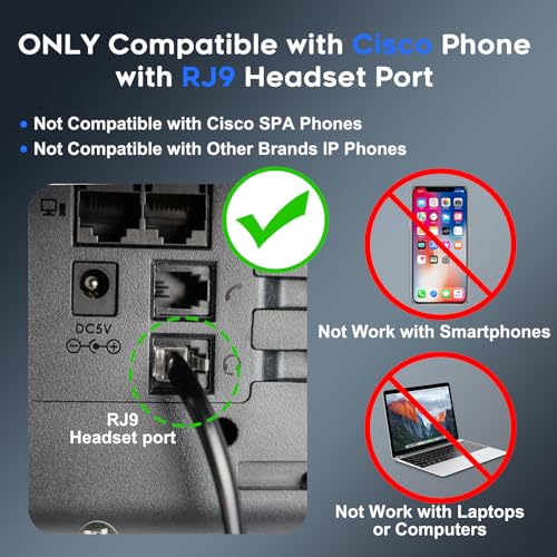 MKJ Telehone Headset for Cisco IP Phone, Wired Headphone with Microphone Noise Cancelling, Office Phone Headset with RJ9 Jack for Cisco CP-7821 7841 7861 7942G 7945G 7960G 7965G 7970G 8841 8865 9975 - Image 2