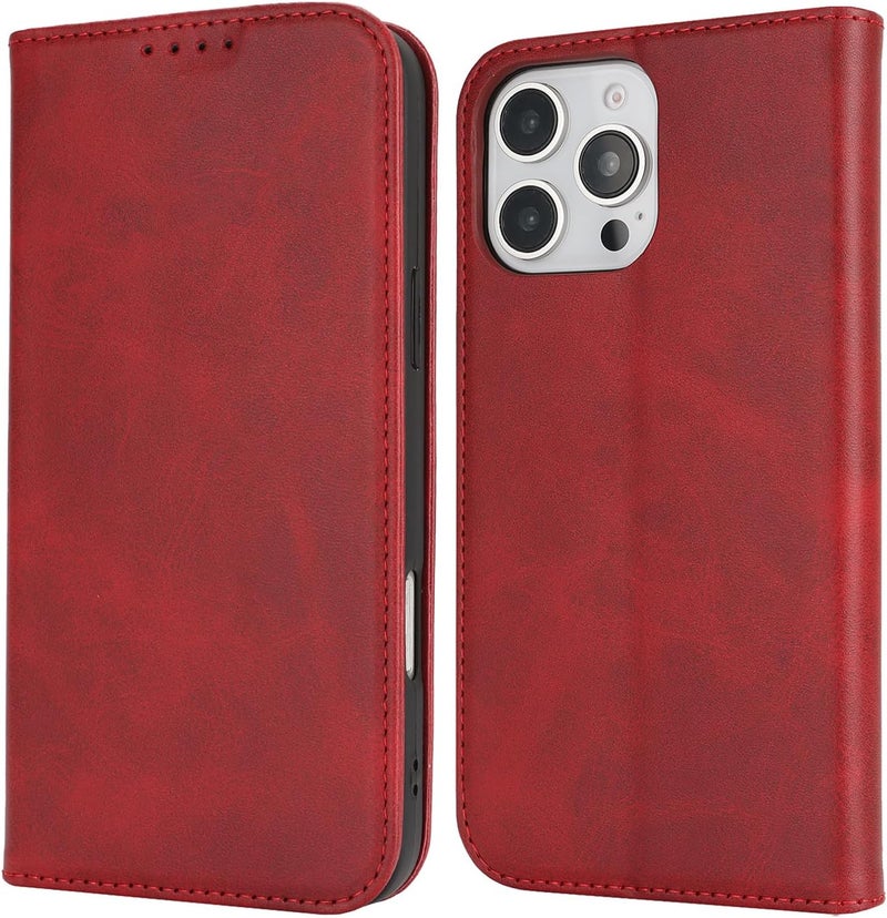 iCoverCase for iPhone 16 Pro Wallet Case with Card Holder, PU Leather Magnetic Kickstand Feature Shockproof Protective Flip Cover Case - Red - Image 1