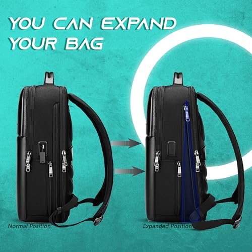 REDHORNS 15.6-Inch Water Resistant Laptop Backpack for Men and Women with USB Charging Port, Anti-Theft Hard Shell PU Leather Laptop Bag for Office, Collage, Travel (Black) - Image 5