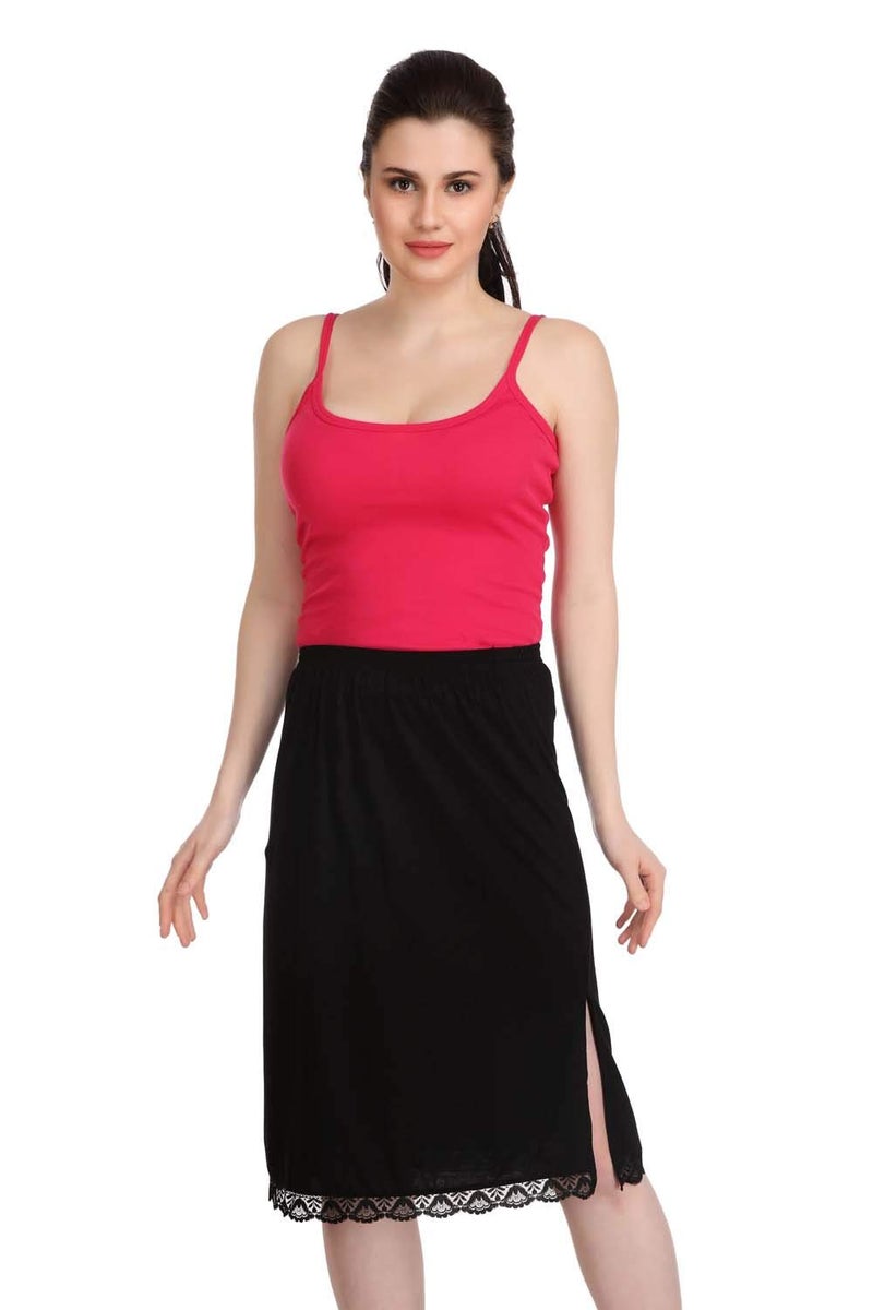 Splash Cotton Rich Regular Skirt Slip for Women - Knee Length - Black & Beige - M - Image 2