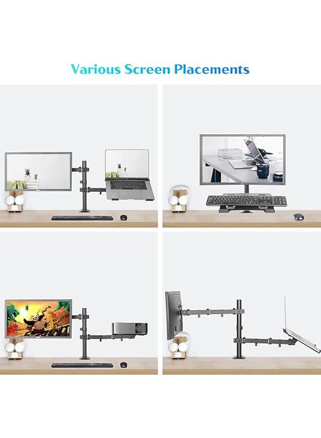Dual Laptop Monitor Mount Stand, Monitor Arm with Laptop Tray, Desk Mount Adjustable Vesa 75/100 Max Load 9KG Compatible with 17-32 Monitor 13-17 Laptop with Clamp and Grommet Mounting Base  - Image 5