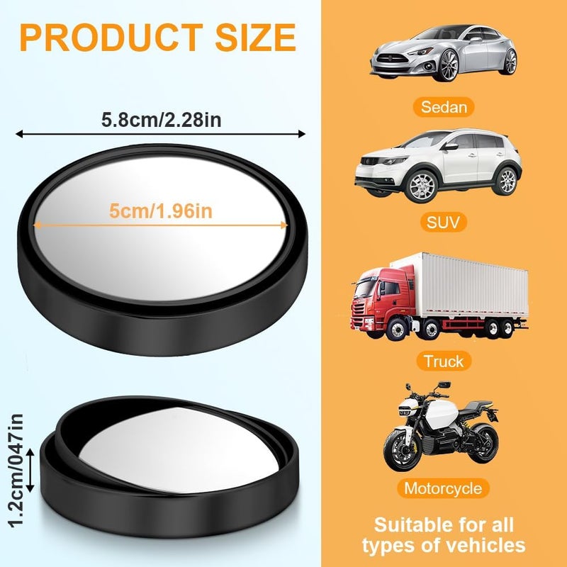 HOTUT 2 Pcs Blind Spot Mirrors,Automotive Side Blindspot Mirror for Car,360° Rotate Sway Black HD Glass Round Curved Convex Wide Angle Mirror,Waterproof HD Glass Blind Spot Mirrors for Cars,Suv,Truck Narrow & wide space compatible - Image 2
