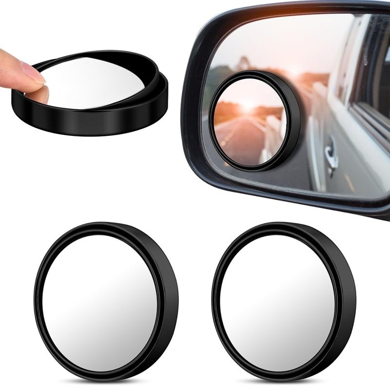 HOTUT 2 Pcs Blind Spot Mirrors,Automotive Side Blindspot Mirror for Car,360° Rotate Sway Black HD Glass Round Curved Convex Wide Angle Mirror,Waterproof HD Glass Blind Spot Mirrors for Cars,Suv,Truck Narrow & wide space compatible - Image 1