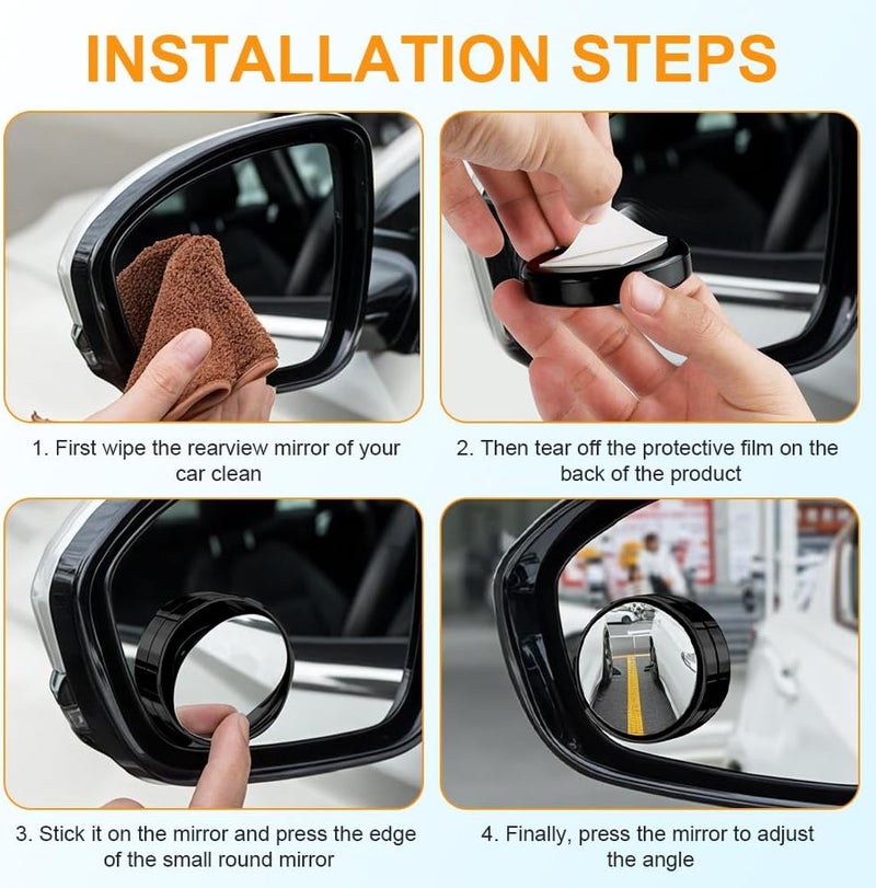 HOTUT 2 Pcs Blind Spot Mirrors,Automotive Side Blindspot Mirror for Car,360° Rotate Sway Black HD Glass Round Curved Convex Wide Angle Mirror,Waterproof HD Glass Blind Spot Mirrors for Cars,Suv,Truck Narrow & wide space compatible - Image 4