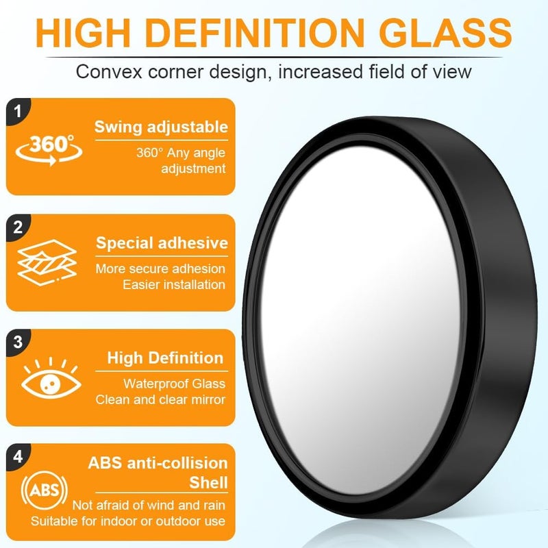 HOTUT 2 Pcs Blind Spot Mirrors,Automotive Side Blindspot Mirror for Car,360° Rotate Sway Black HD Glass Round Curved Convex Wide Angle Mirror,Waterproof HD Glass Blind Spot Mirrors for Cars,Suv,Truck Narrow & wide space compatible - Image 3