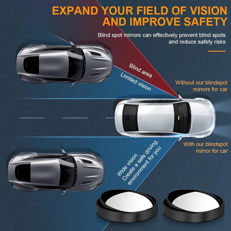 HOTUT 2 Pcs Blind Spot Mirrors,Automotive Side Blindspot Mirror for Car,360° Rotate Sway Black HD Glass Round Curved Convex Wide Angle Mirror,Waterproof HD Glass Blind Spot Mirrors for Cars,Suv,Truck Narrow & wide space compatible - Image 5