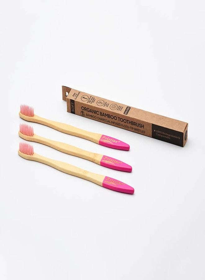 Pristine C Curve bamboo toothbrush Soft Pink Bristle pack of 3 Eco friendly toothbrush - Image 1