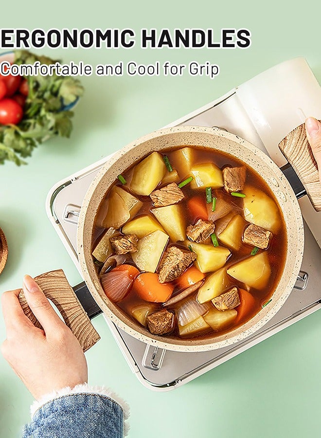 Garlo Nonstick Stock Pot, 24CM Cooking Pot with Lid, Induction Soup Pot White Granite, Non Stick Pot with Stay-cool Handle, 6 Quart /4.2L Pot for Cooking - Image 4