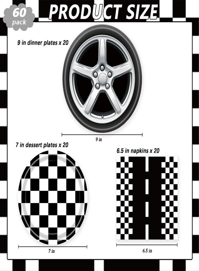 LYFREE 60 Pcs Racing Car Paper Plates and Napkins Race Car Birthday Party Plates Supplies Disposable Dinner Dessert Tableware Decorations for Boys Birthday Race Themed Kids Truck Party Serve 20 Guests - Image 2