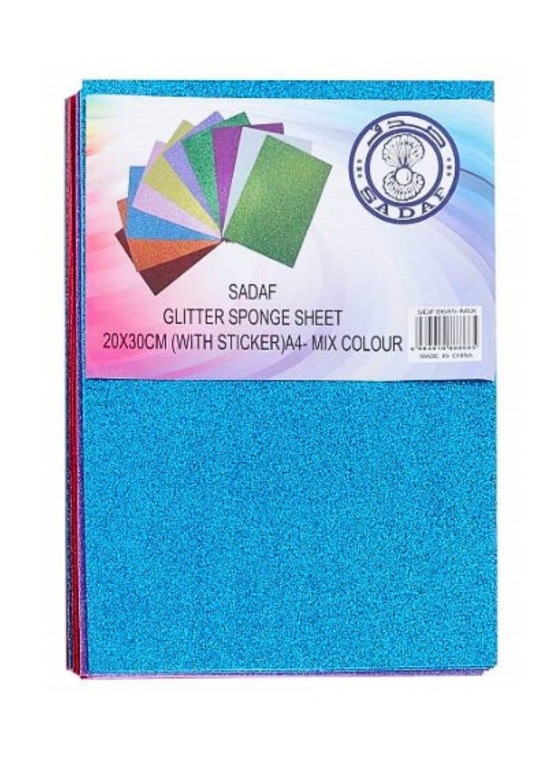 Sadaf 10-Piece A4 Size Glitter Sponge Sheet With Sticker Assorted Colours - Image 1
