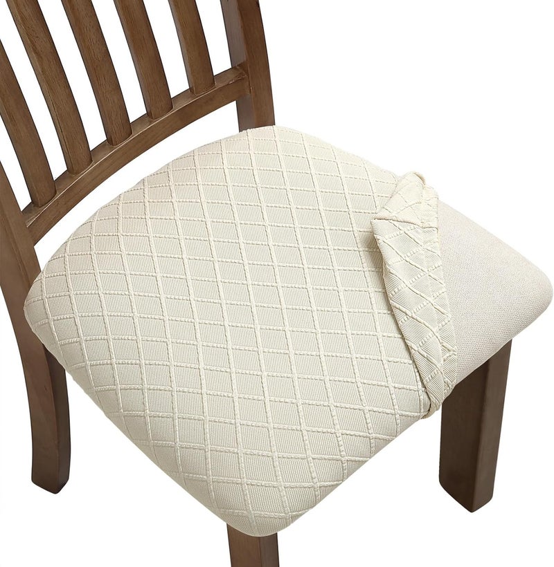 Pack Stretch Jacquard Chair Seat Covers - Removable Washable Anti-Dust Dining Room Chair Slipcovers (Beige) - Image 1