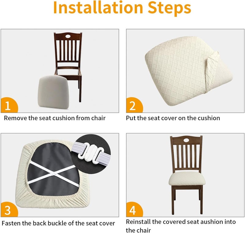 Pack Stretch Jacquard Chair Seat Covers - Removable Washable Anti-Dust Dining Room Chair Slipcovers (Beige) - Image 4