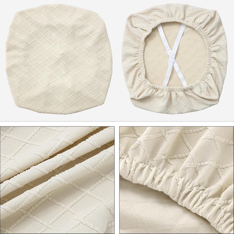 Pack Stretch Jacquard Chair Seat Covers - Removable Washable Anti-Dust Dining Room Chair Slipcovers (Beige) - Image 5