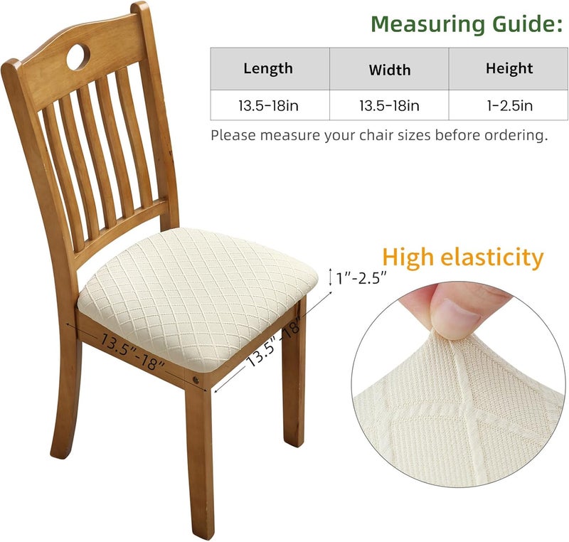 Pack Stretch Jacquard Chair Seat Covers - Removable Washable Anti-Dust Dining Room Chair Slipcovers (Beige) - Image 3