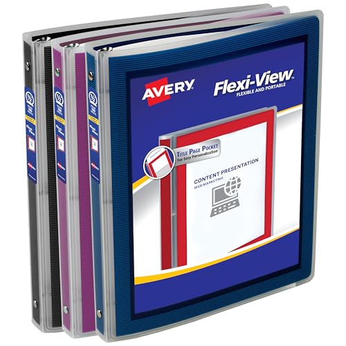 Avery Flexi-View 3 Ring Binders, 1/2 Inch Round Rings, Assorted Colors (Black, Burgundy, Navy Blue), Pack of 12 Binders (15760) - Image 2