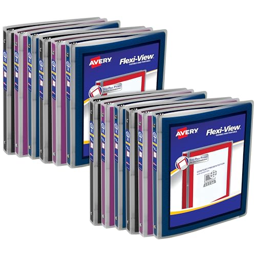 Avery Flexi-View 3 Ring Binders, 1/2 Inch Round Rings, Assorted Colors (Black, Burgundy, Navy Blue), Pack of 12 Binders (15760) - Image 1