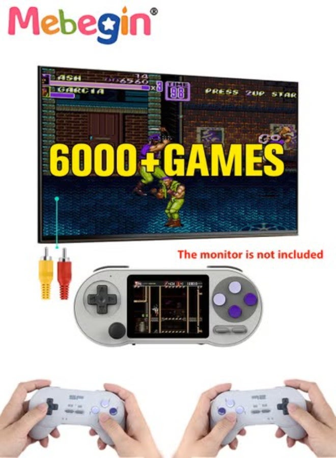 Portable Handheld Game Console Built-in 6000 Games with 2 Gamepad, 3 Inch HD Screen Game Player with 16GB TF Card, Support 7 Simulators FC/SFC/MD/GB/GBC/GBA/MAME, Nice Gift for Kids and Adult
