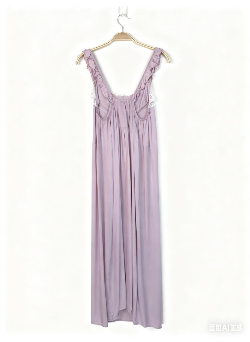 Orchid 2-Piece Set Women Sweet Nightdress Lace Pajamas Ladies Long Sleeve Robe Loungewear Loose Nightgown  Female Home Wear - Image 4