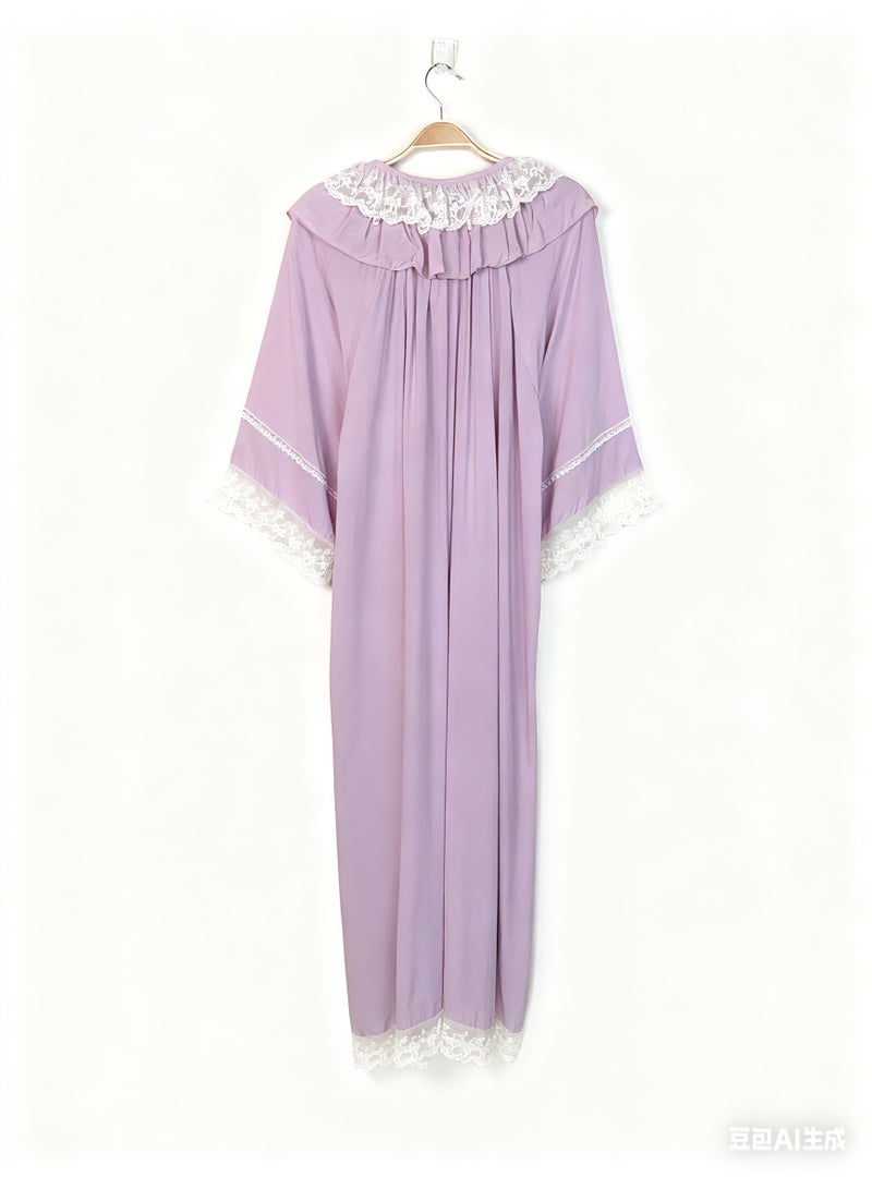 Orchid 2-Piece Set Women Sweet Nightdress Lace Pajamas Ladies Long Sleeve Robe Loungewear Loose Nightgown  Female Home Wear - Image 5