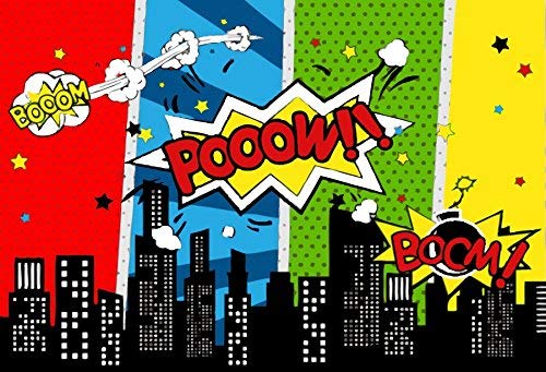 Yeele 7x5ft Cartoon Comic City Super Hero Photography Backdrop Vinyl Humor Abstract Superhero Baby Shower Photo Background For Girl Kid Birthday Party Photo Video Shoot Studio Prop Wallpaper