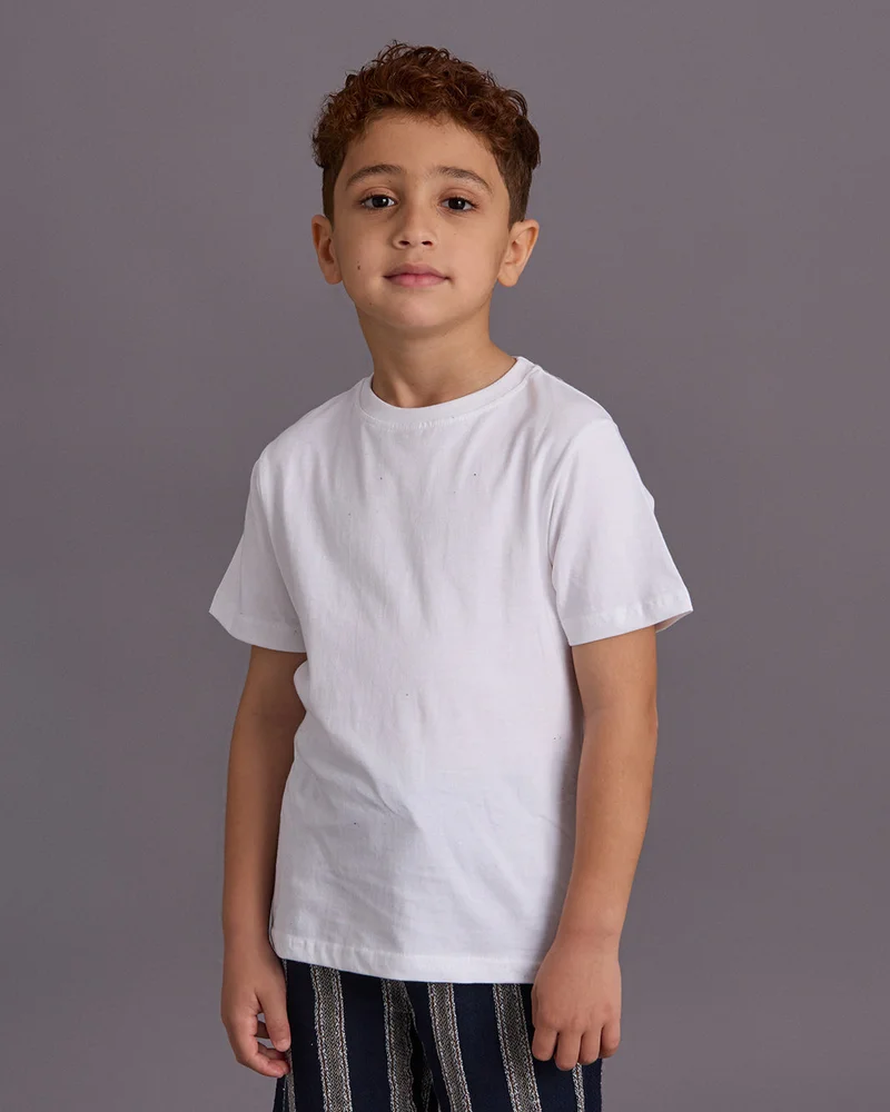 REDTAG Boys Navy Striped Jacquard Shirt And White T-Shirt