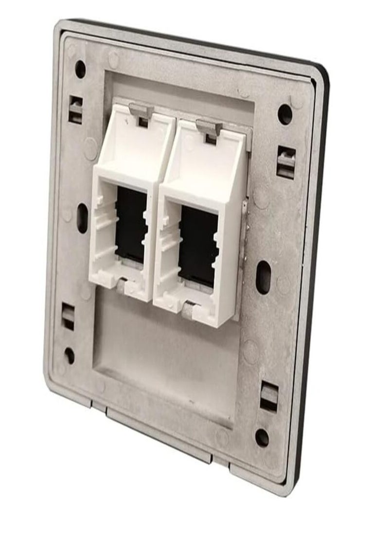 DKURVE Black CAT5E CAT6 Network Wall Socket RJ45 LAN Faceplate  (2 Port)