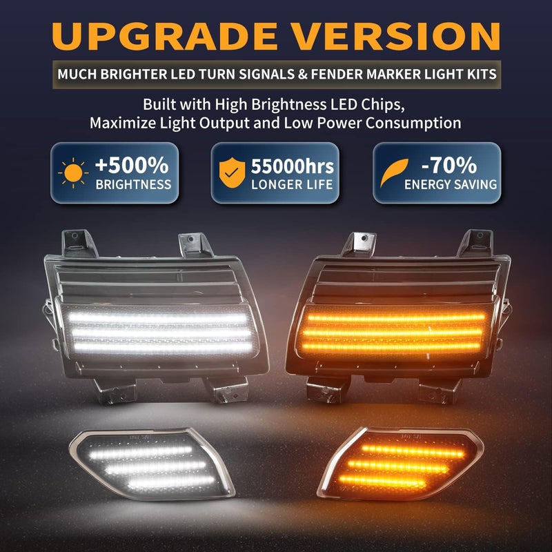 Gempro مجموعة مصابيح إشارة الانعطاف الجانبية LED من جيمبرو لجهاز جيب رانجلر JL 2018-2020، عدسة مدخنة، 4 قطع مع إشارات انعطاف برتقالية متتابعة وأضواء تشغيل نهارية بيضاء - Image 2