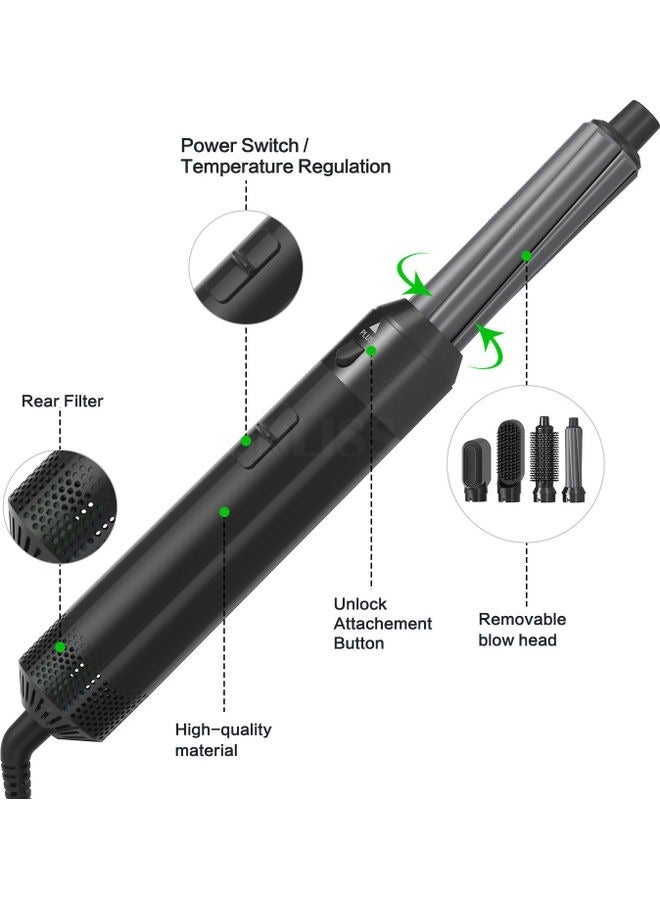 5 in 1 Multi Hair Dryer Styler: High-Speed Negative Ionic Brush for Curling, Volumizing, Straightening, Waves - Professional Salon Tool Black