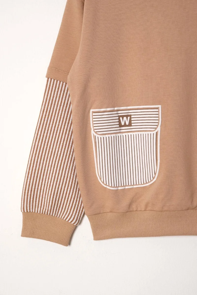 زيبكيدز Striped Mink Color Boy Sweater with Pocket Sleeves