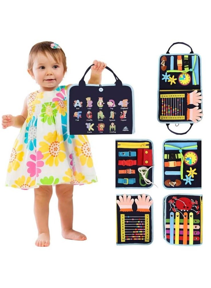 Busy Book for Toddlers – Montessori Sensory Activity Book with Zippers, Buttons, Shoelaces, and Alphabet – Educational Travel Toy for Kids (Ages 2–6) - Image 1