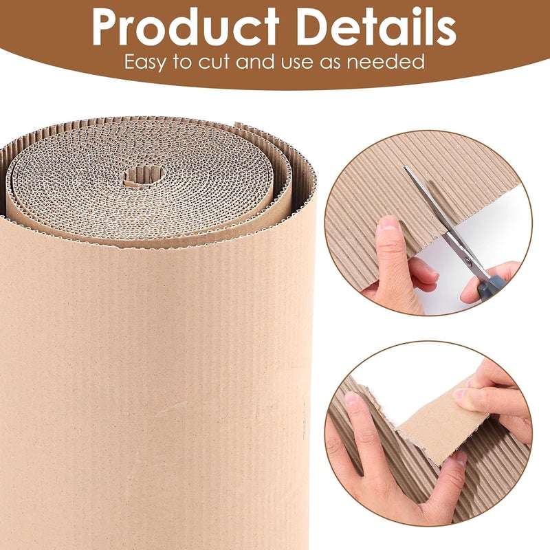 Neyauo 17 x 394 Inch Corrugated Cardboard Roll, Brown Single Face Corrugated Paper, Thicker Wider Large Cardboard Sheets, Heavy Duty Shipping Corrugateds Paper Roll Wrap for Gift Packing, Storage, DIY Crafts - Image 3