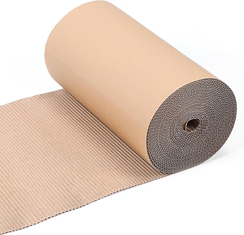 Neyauo 17 x 394 Inch Corrugated Cardboard Roll, Brown Single Face Corrugated Paper, Thicker Wider Large Cardboard Sheets, Heavy Duty Shipping Corrugateds Paper Roll Wrap for Gift Packing, Storage, DIY Crafts - Image 1