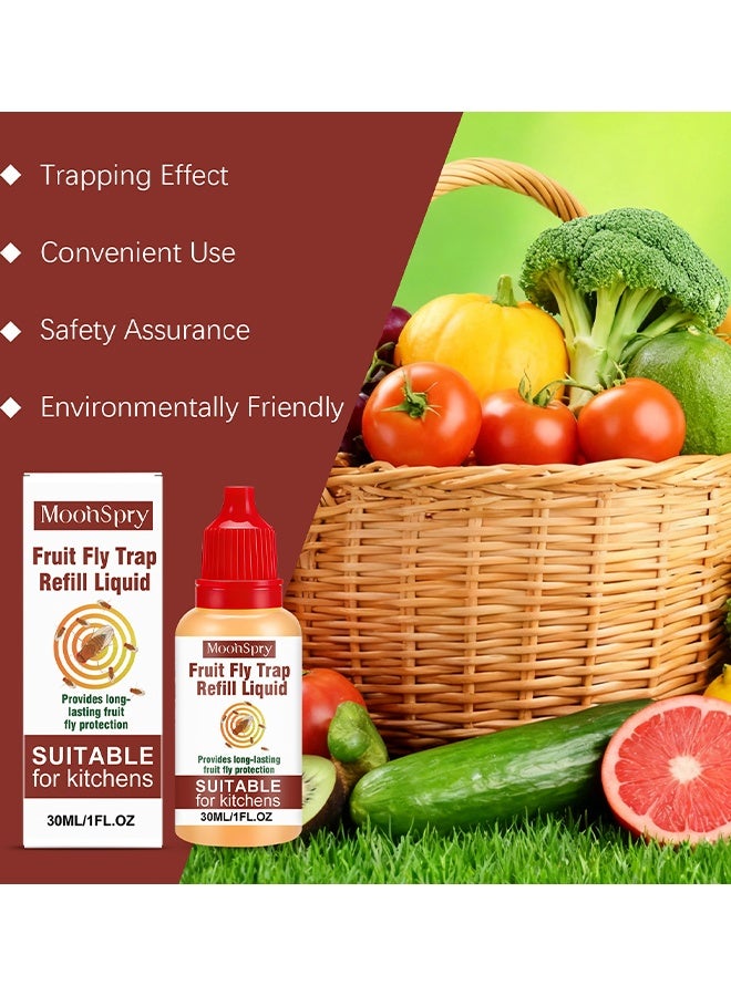MOONSPRY Fruit Fly Trap Refill Liquid, Fly Bait Product, Fructose Luring Technology, Continuous Trapping To Reduce Pest Problems, Liquid Fly Traps Refill For Indoors, Effective Lure Refill Gnat Catcher For Home Kitchen Use, Non Toxic Safe Near Food, 30ml - Image 2