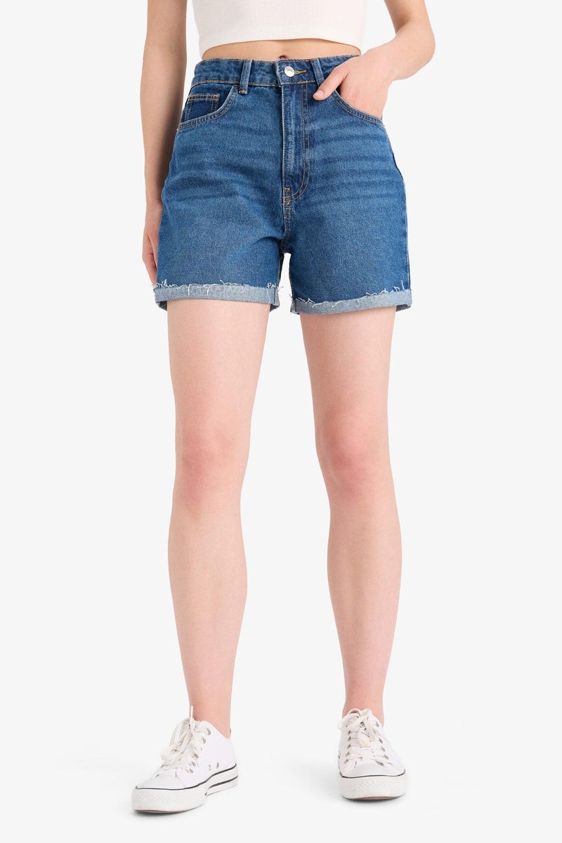 DeFacto Blue Woman Mom Fit Denim High waist Crop Fit Shorts Casual - Image 5
