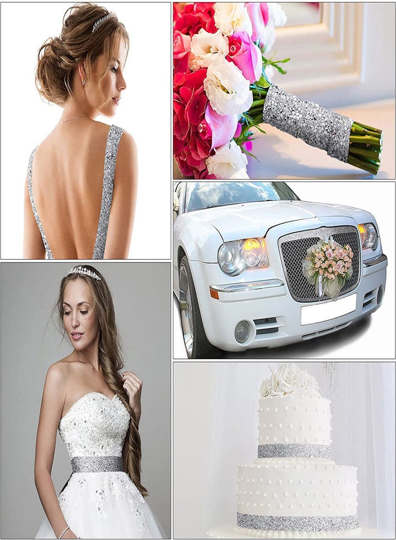 Y&D Crystal Rhinestone Diamond Ribbon, 3 Rolls Self Adhesive Ribbon Stickers, Glitter DIY Roll Belt for Crafts Wedding Birthday Clothing Car Decor (1Yard x 0.6")  - Image 5