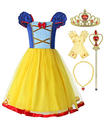 ReliBeauty Girls Elastic Waist Backless Princess Dress Costume with Accessories Yellow 67140 - Image 1