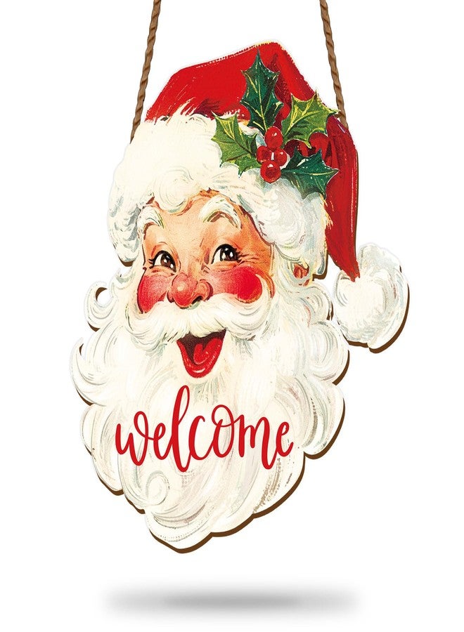 Whaline Christmas Wooden Hanging Sign Red Xmas Santa Welcome Wood Sign Vintage Santa Door Decor Signs for Indoor Outdoor Porch Wall - Image 1