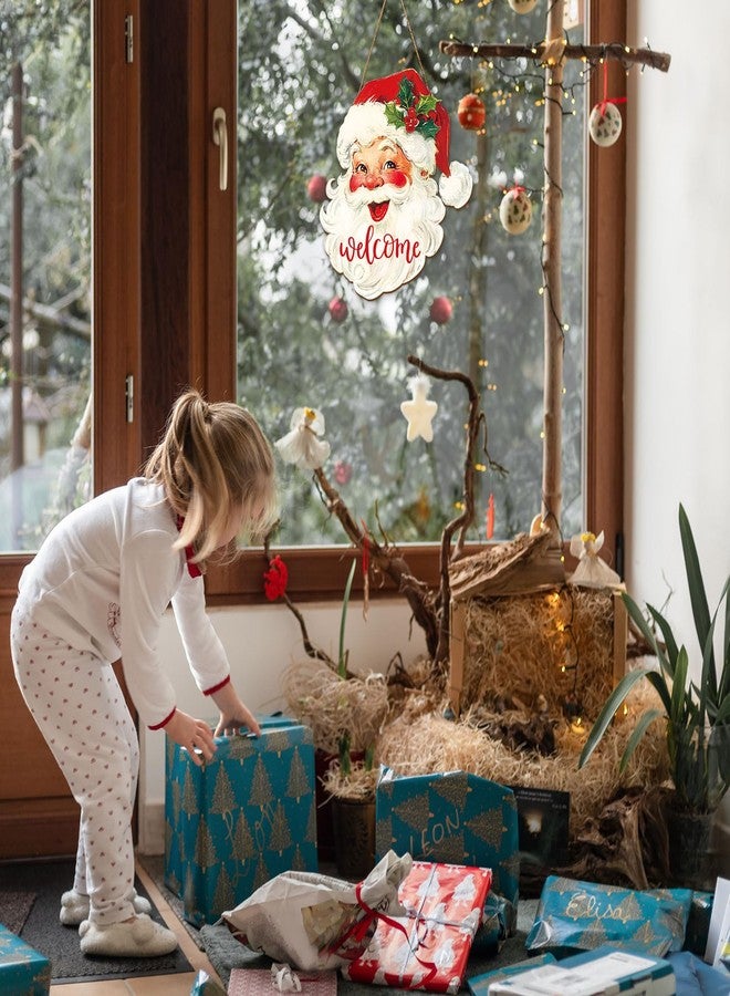 Whaline Christmas Wooden Hanging Sign Red Xmas Santa Welcome Wood Sign Vintage Santa Door Decor Signs for Indoor Outdoor Porch Wall - Image 5