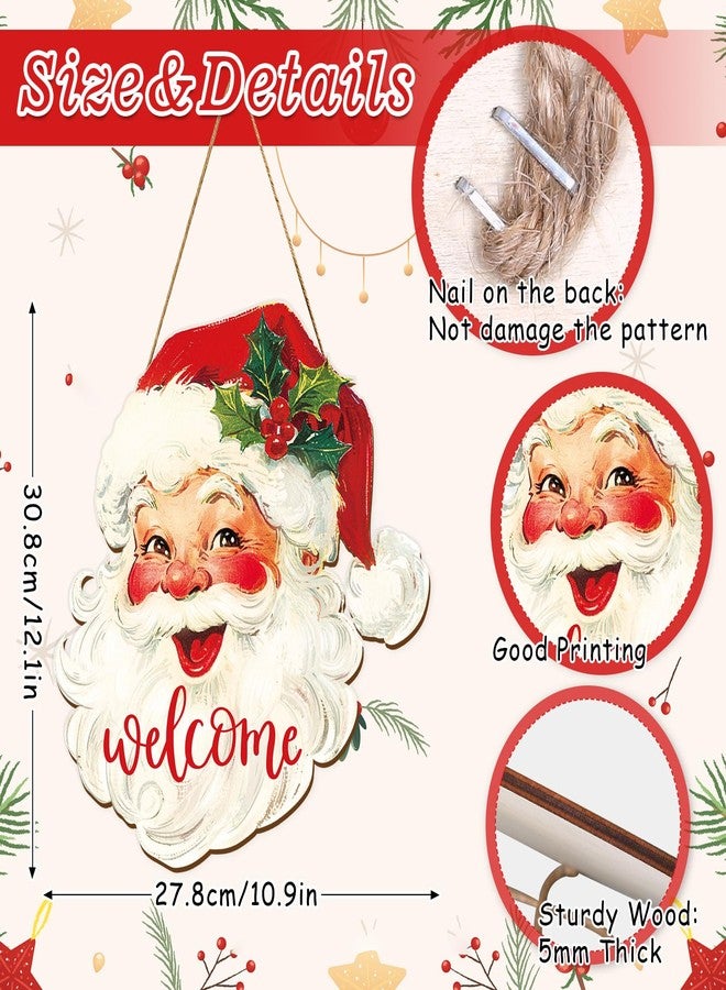 Whaline Christmas Wooden Hanging Sign Red Xmas Santa Welcome Wood Sign Vintage Santa Door Decor Signs for Indoor Outdoor Porch Wall - Image 2