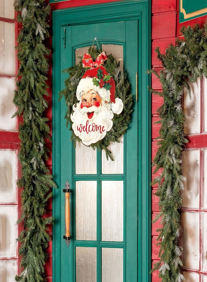 Whaline Christmas Wooden Hanging Sign Red Xmas Santa Welcome Wood Sign Vintage Santa Door Decor Signs for Indoor Outdoor Porch Wall - Image 3