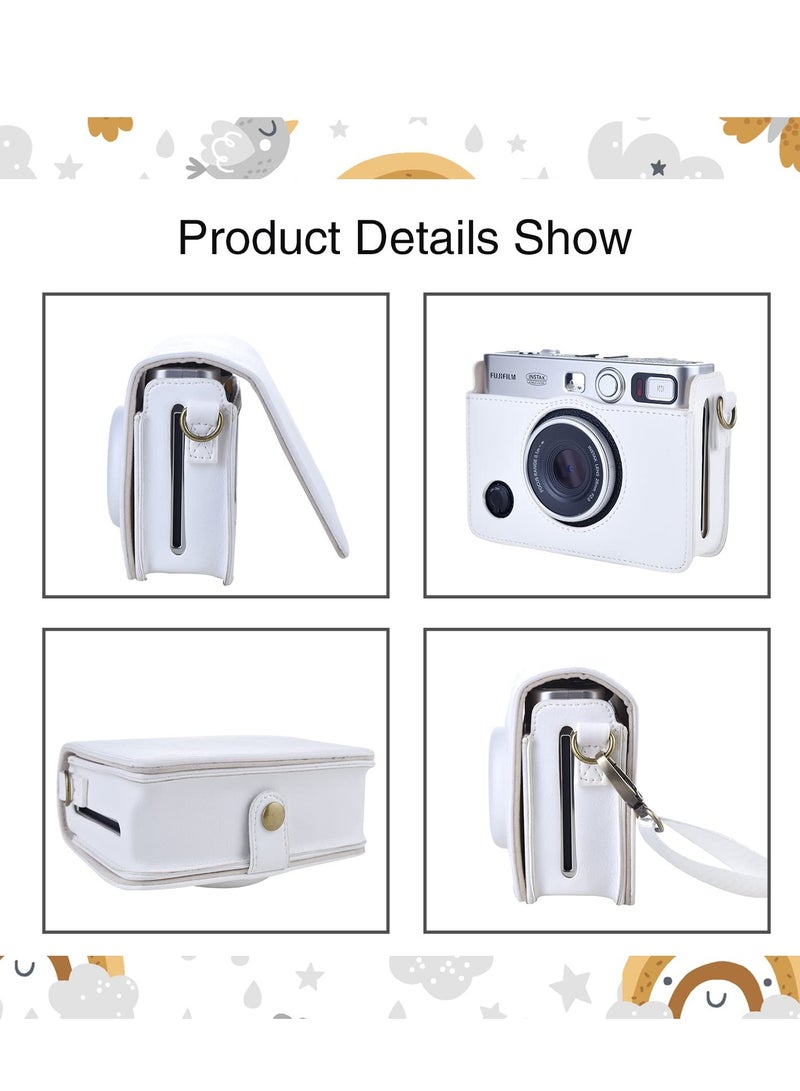 Case for Fuji Mini EVO,Camera Case Compatible for Fuji Mini EVO Camera with Adjustable Shoulder Strap in Lychee Texture Horizontal Style, White - Image 4