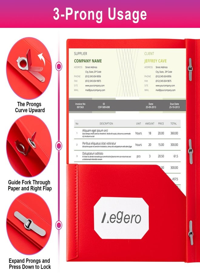 Aegero Folders with Pockets and Prong with Fasteners (6 Pack, Assorted Colors),Durable Plastic Pocket Folders with Prongs,Tear Resistant,2 Pocket 3 Prong Folders for Schoolwork & Office,Letter Size - Image 3