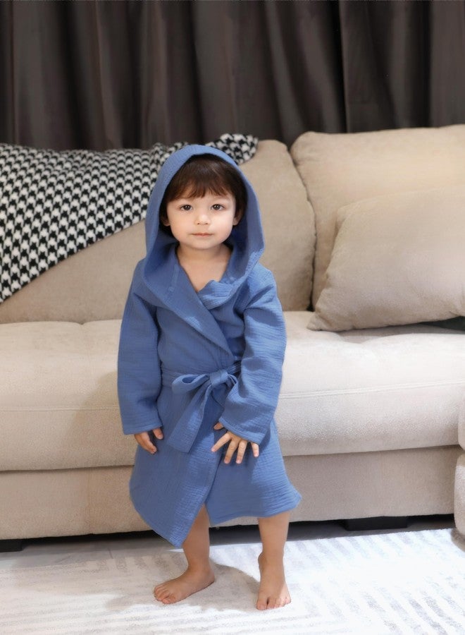 روب استحمام للأطفال الصغار من قماش الموسلين من تادو، غطاء خفيف الوزن للأطفال، روب قطني عضوي ناعم ومسامي للأطفال، منشفة بغطاء رأس للأولاد والبنات، مقاس 2-4 سنوات، روب أزرق داكن - Image 2