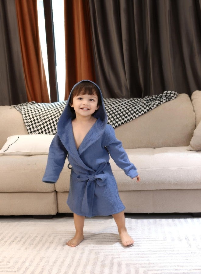 روب استحمام للأطفال الصغار من قماش الموسلين من تادو، غطاء خفيف الوزن للأطفال، روب قطني عضوي ناعم ومسامي للأطفال، منشفة بغطاء رأس للأولاد والبنات، مقاس 2-4 سنوات، روب أزرق داكن - Image 5