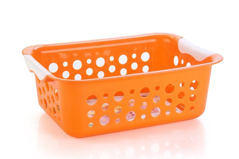 NAYASA Nayasa Spotty Fruit Basket Set of 2 Big Fruit Basket for Kitchen Plastic Tokri for Vegetables Plastic Baskets for Vegetables No 2 Orange - Image 3