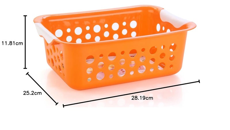 NAYASA Nayasa Spotty Fruit Basket Set of 2 Big Fruit Basket for Kitchen Plastic Tokri for Vegetables Plastic Baskets for Vegetables No 2 Orange - Image 4
