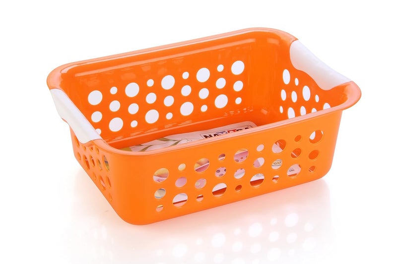 NAYASA Nayasa Spotty Fruit Basket Set of 2 Big Fruit Basket for Kitchen Plastic Tokri for Vegetables Plastic Baskets for Vegetables No 2 Orange - Image 1