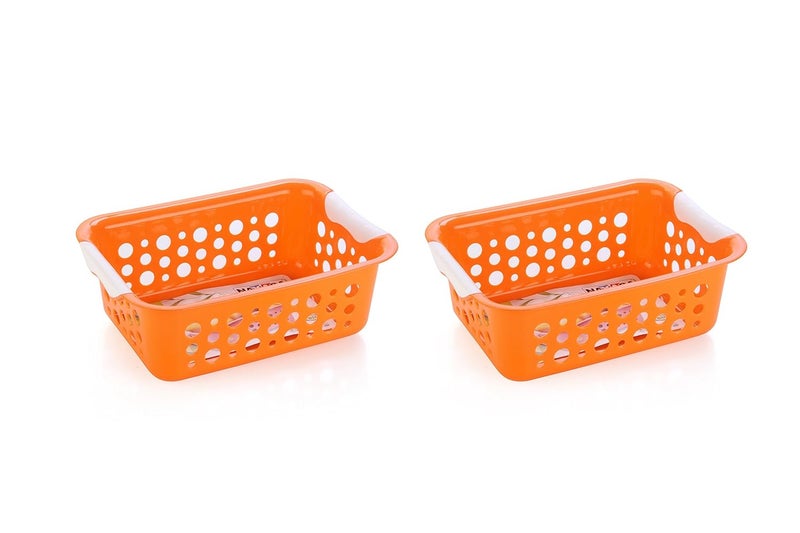 NAYASA Nayasa Spotty Fruit Basket Set of 2 Big Fruit Basket for Kitchen Plastic Tokri for Vegetables Plastic Baskets for Vegetables No 2 Orange - Image 2